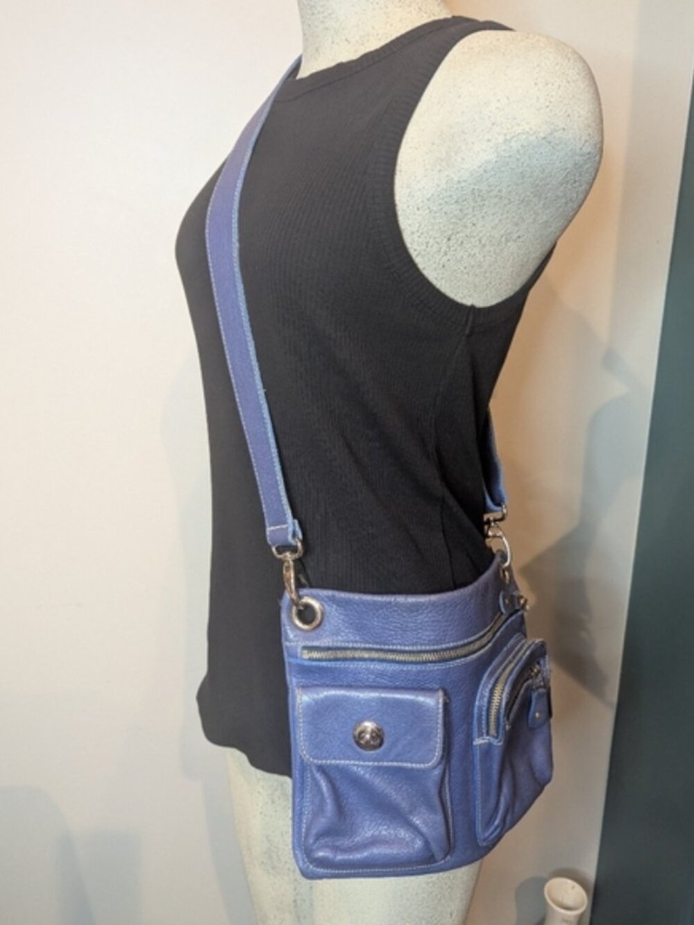 ROOTS CANADA Tribe Village crossbody purple leather bag. Medium